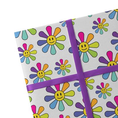 2 Blatt Sonnenblumen-Regenbogen-Geschenkpapier