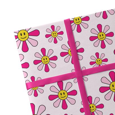 2 Sheets Sunflower Pink Wrapping Paper