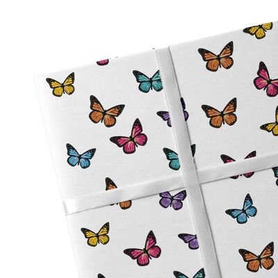 2 fogli di carta da regalo bianca farfalla