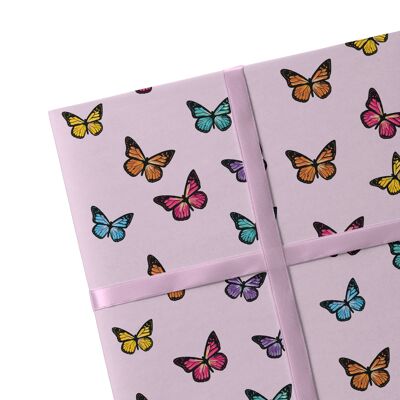 2 fogli di carta da regalo rosa farfalla