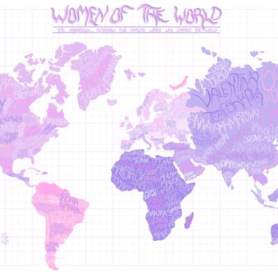 women of the world map PURPLE - POSTCARD