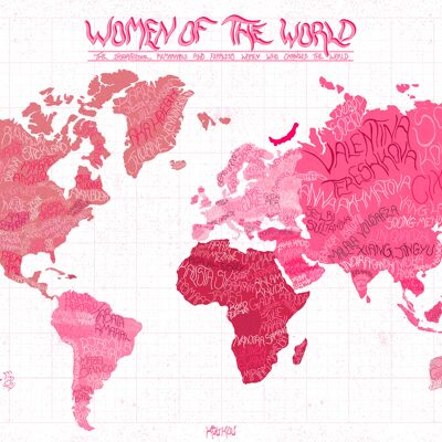 women of the world map PINK - A3