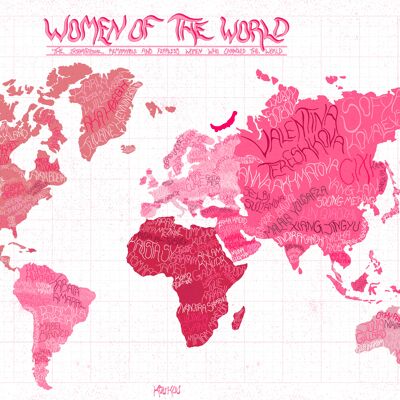 women of the world map PINK- Postcard