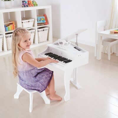 Hape - Giocattolo musicale in legno - Pianoforte a coda elettronico bianco