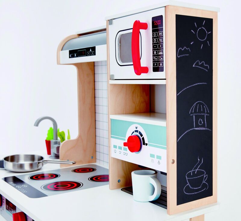 Hape – Cuisine Tout-en-un En Bois – 15 Accessoires – Four, Plaque, Lave-vaisselle, Micro-ondes Sonore – Dès 3 Ans