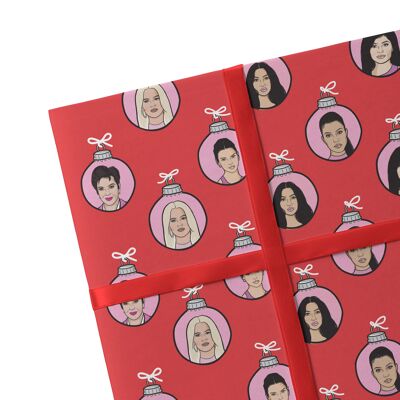 2 fogli di carta da regalo natalizia Kardashian