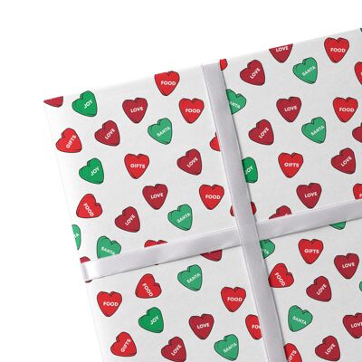 2 Sheets Christmas Hearts White Wrapping Paper
