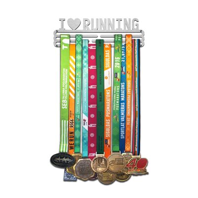Colgador para medallas I LOVE RUNNING - Acero inoxidable cepillado - Mediano