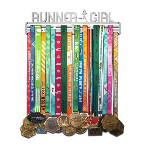 RUNNER GIRL medal hanger - Brushed Stainless Steel - Large