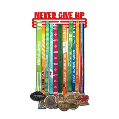 NEVER GIVE UP medal hanger - Vivid Red - Medium