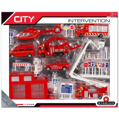 Conjunto de 6 vehículos de bomberos + estación + accesorios - A partir de 3 años - STARLUX CITY - 806142