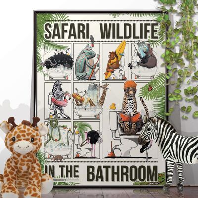 Safaritiere im Badezimmer Kinderposter