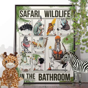 Poster Animaux de safari dans la salle de bain pour enfant 1