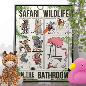Poster Animaux de safari dans la salle de bain pour enfants 1