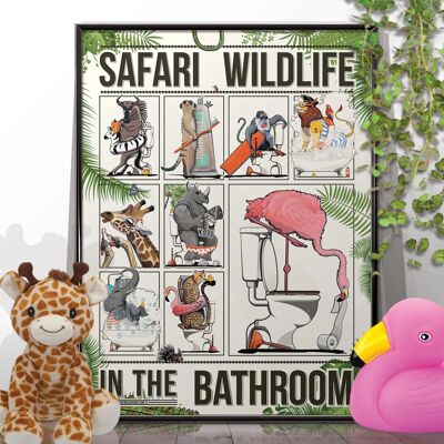 Póster Animales de Safari en el baño para niños