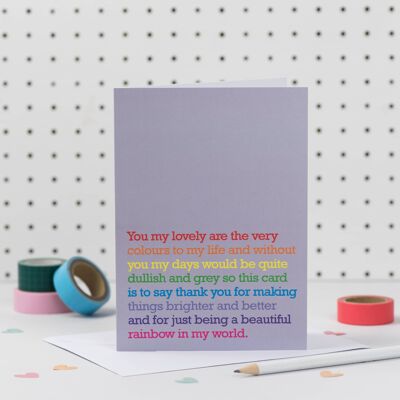 Los mismos colores de mi vida: tarjeta de arco iris para un amigo