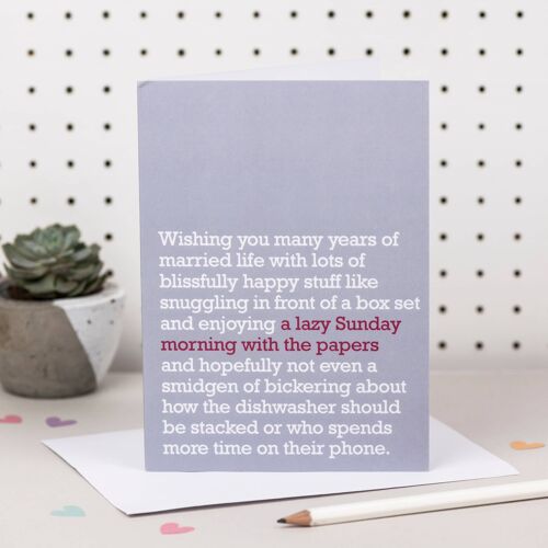 Lazy Sunday Morning : Funny Wedding Card For Couple
