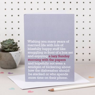 Fauler Sonntagmorgen: Lustige Hochzeitskarte für Paare