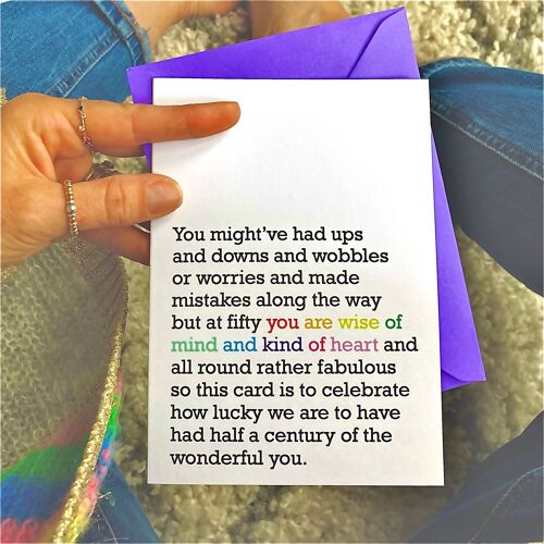Wise Of Mind And Kind Of Heart: 50th Birthday Card (Rainbow)
