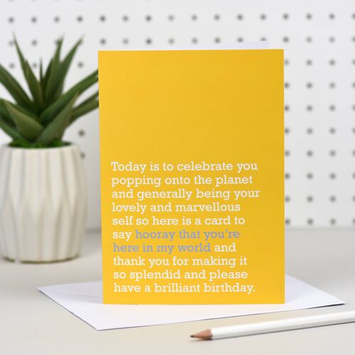 Hooray That You're Here : Birthday Card (Yellow)
