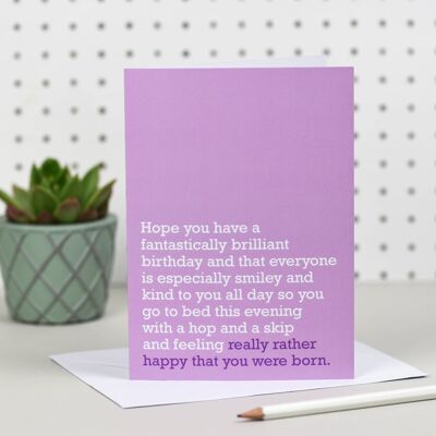Glücklich, dass du geboren wurdest: Geburtstagskarte (lila)
