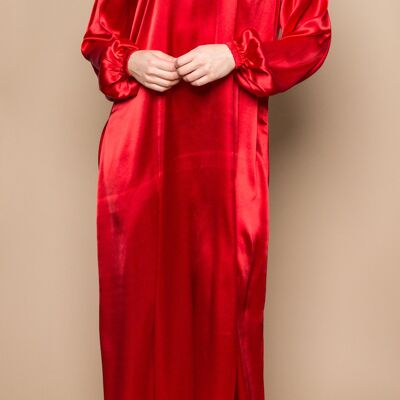 Amber satin balloon sleeve long dress - red