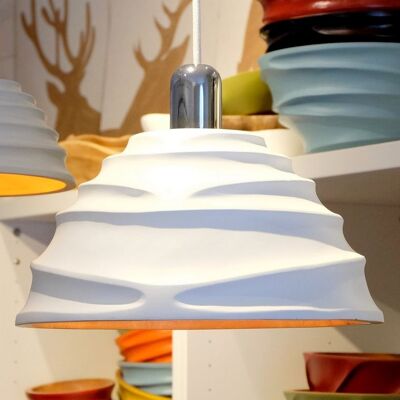 "Lamp - wooden lamp - pendant lamp - hanging lamp - Model Twist 25 - white - (Øxh) 25cmx13cm outside: white / inside: natural, cable: white, socket: 230V / 50Hz E27 (max 10W LED)