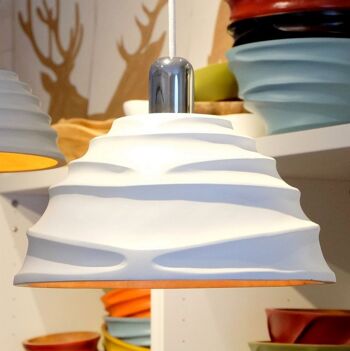"Lampe - lampe en bois - suspension - suspension - Modèle Twist 25 - blanc - (Øxh) 25cmx13cm extérieur: blanc / intérieur: naturel, câble: blanc, douille: 230V / 50Hz E27 (LED max 10W) 1