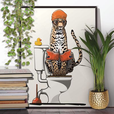 Poster del bambino leopardo sul water