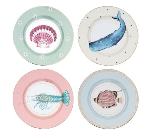 YE - Coffret 4 assiettes 20 cm  Animaux marins