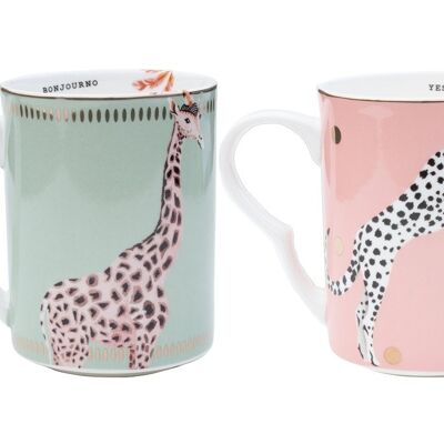 YE - Box 2 mugs 28 cl Cheetah and Giraffe