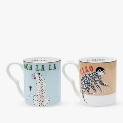YE - Box 2 small mugs 100 cl Cheetah and Monkey