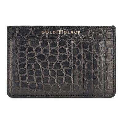 Luxury card case made of genuine black crocodile leather