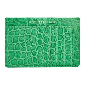 Porte-cartes de luxe en véritable cuir de crocodile vert 1