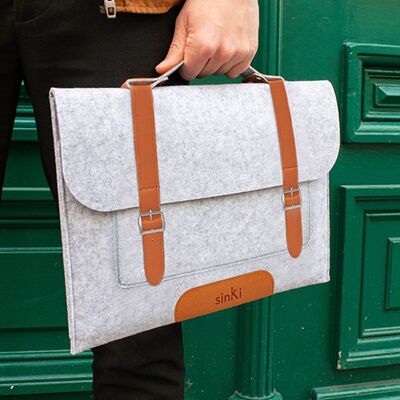La STRAP - Eco-Friendly Briefcase for computer - 100% recycled eco-felt - shoulder strap - 15 inches - gray