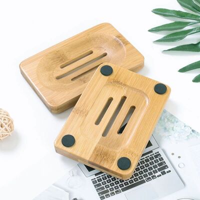 Rectangular bamboo soap dish (with or without packaging)