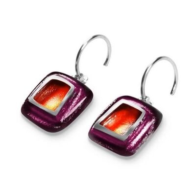 Purple & Orange Coloured Square Resin Earrings