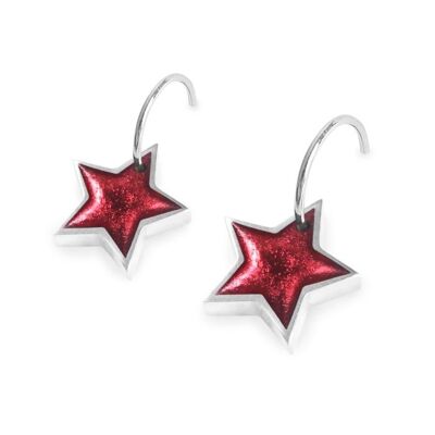 Red Coloured Star Shaped Resin Earrings