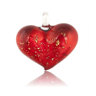SWN522 - Red Glass Heart Gold Fleck Pendant Necklace