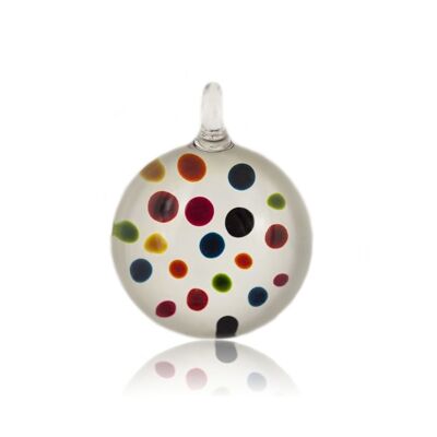 SWN507 - White Glass Round Multi-colour Dot Pendant Necklace