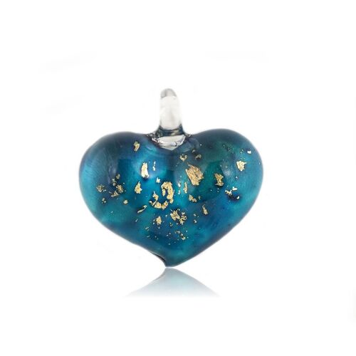 SWN523 - Blue Glass Heart Gold Fleck Pendant Necklace