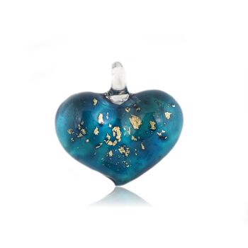 SWN523 - Collier pendentif coeur en verre bleu tacheté d'or 1