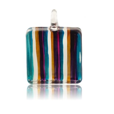 SWN532 - Multi-colour Glass Square Striped Pendant Necklace