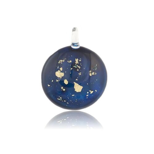 SWN521 - Midnight Blue Glass Round Gold Fleck Pendant Necklace