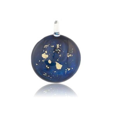 SWN521 - Midnight Blue Glass Round Gold Fleck Pendant Necklace