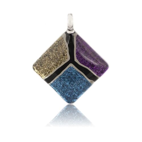 SWN536 - Purple Blue Gold Glass Diamond Glitter Pendant Necklace