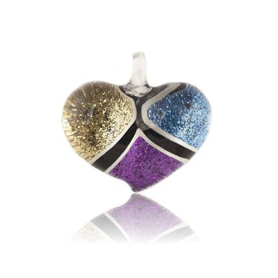 SWN534 - Purple Blue Gold Glass Heart Glitter Pendant Necklace