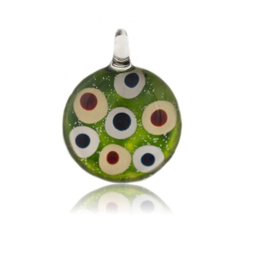 SWN540 - Green Glass Round Dotty Pendant Necklace
