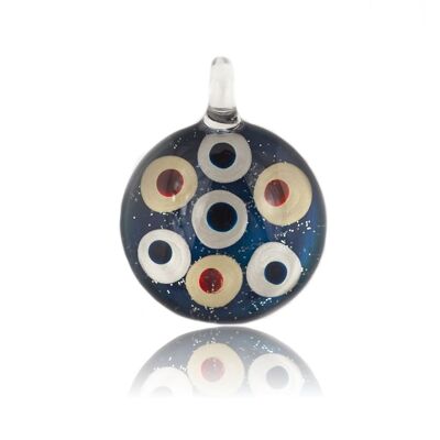 SWN539 - Blue Glass Round Dotty Pendant Necklace