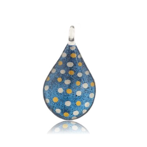 SWN542 - Blue Glass Teardrop Dotty Sparkle Pendant Necklace